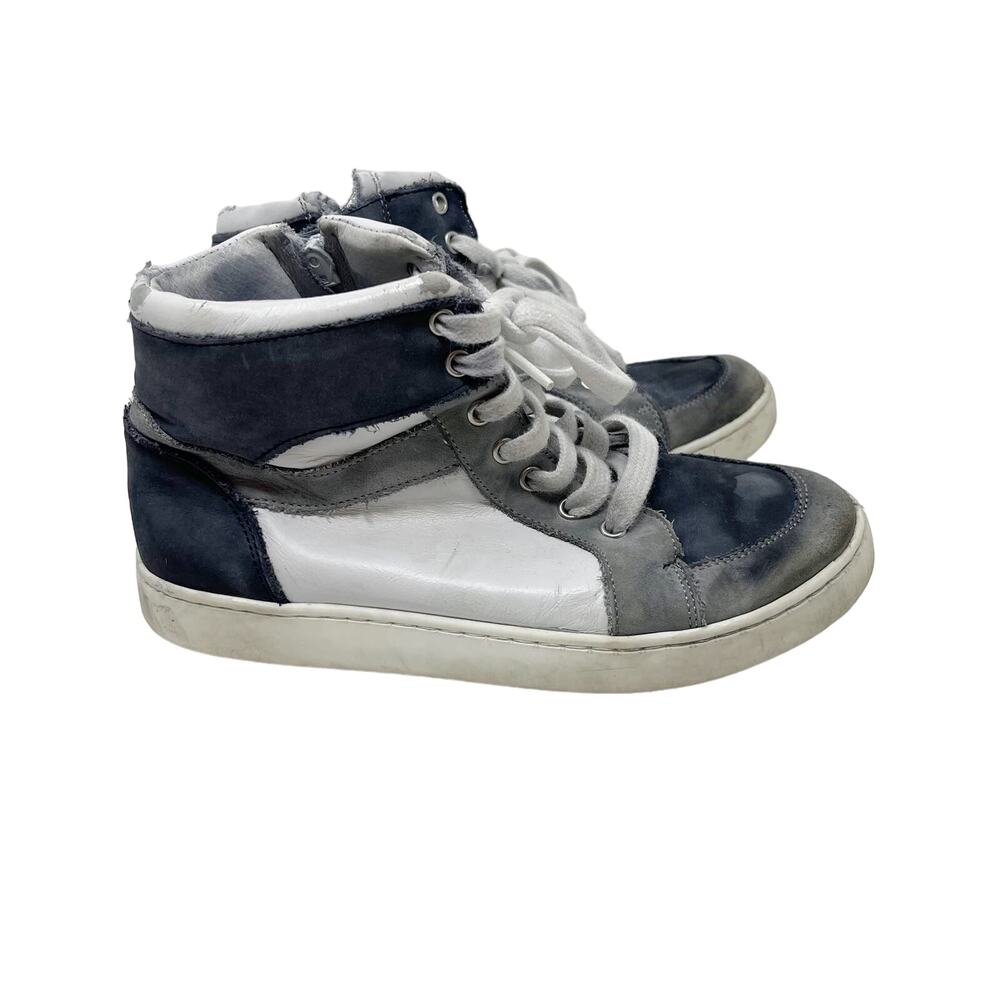 Bonpoint Boys Size 30 / US 12.5 Blue White Gray High Top Leather Sneakers Lace